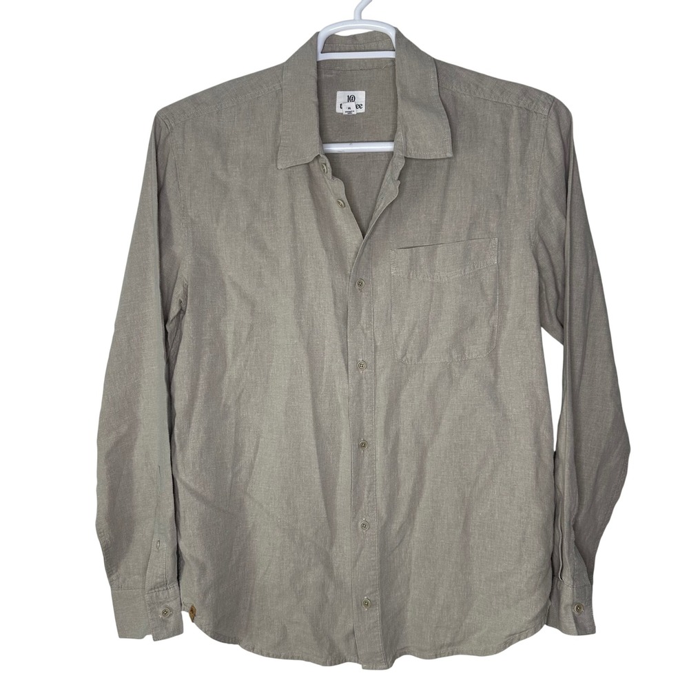 Tentree Hemp Button‎ Front Shirt Mens Medium Long Sleeve Taupe Grey EUC